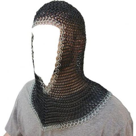 Medieval Warrior Chainmail Coif Armor 18.75 Inches Black Finish with Zinc plated edges